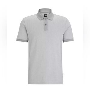 Hugo Boss Mens Grey Textured Knit Short Sleeve Polo Shirt XXXL 3XL Made in Peru